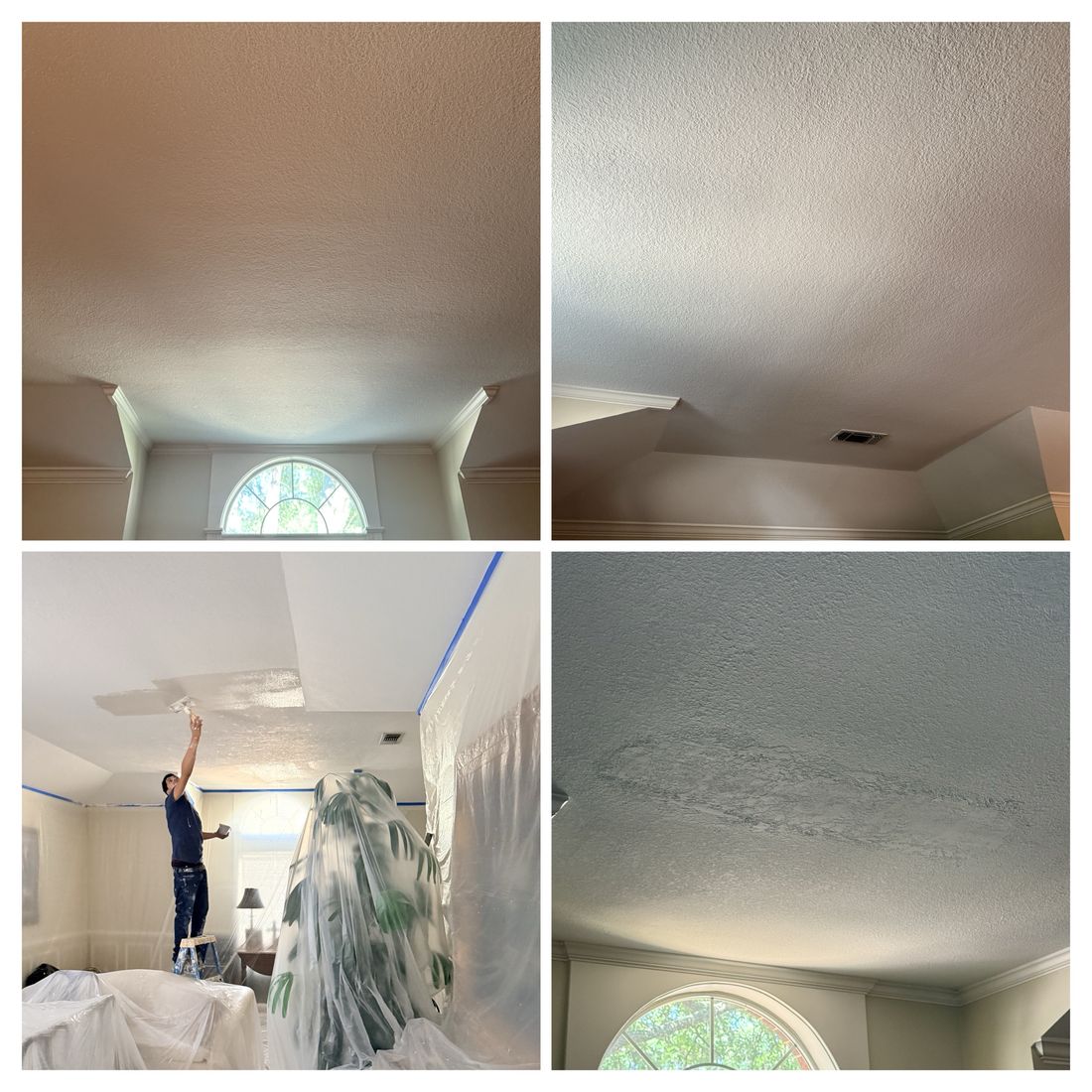 Ceiling texture knockdown repair and repaint before and after