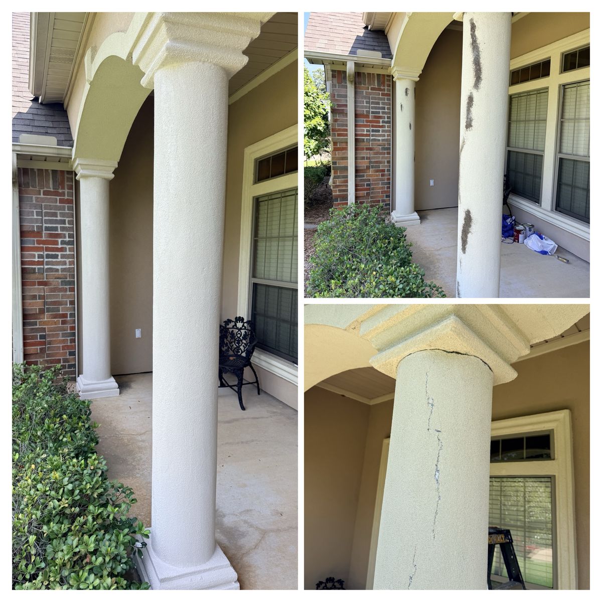 Stucco column crack repair before and after